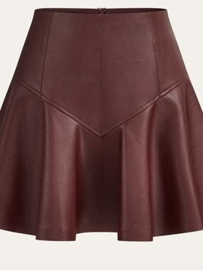 Commense Wine Faux Leather Skater Skirt